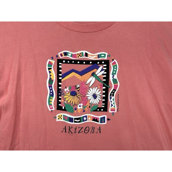 VTG Southwest Dragonfly Aztec Bee Floral Shirt Size XL Pink Anvil Single Stitch - Picture 2 of 7